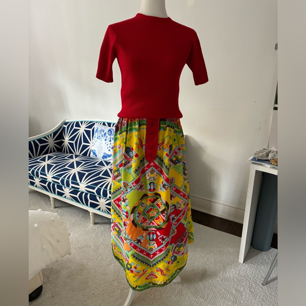 Beautiful vintage Lanvin Buddha print maxi skirt and matching top set.
